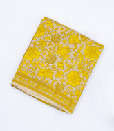 Taupe Handloom Chanderi Cotton Saree With Printed Yellow Floral Motifs