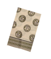 Taupe Woven Kalamkari Cotton Saree With Green Printed Motifs-KAL1159