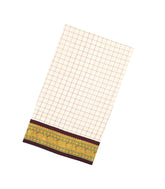 Cream Handloom Silk Cotton Saree With Checks & Contrast Border-SC3938
