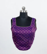 Purple Woven Ready Made Blended Raw silk Co Ord Blouse With Side String Shaper-RB5192