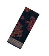 Midnight Blue Printed Synthetics Brasso Saree With Floral Motifs-BL5312