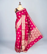 Hot Pink Woven Art Tussar Silk Saree With Floral Motifs-BL4629