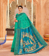 Aqua Green Handloom Rasaleela Silk Saree - KA12634