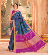 Purple Handloom Silk Saree With Corner Mango Buttas -KA12623