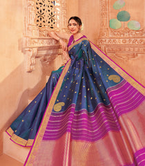 Purple Handloom Silk Saree With Corner Mango Buttas -KA12623