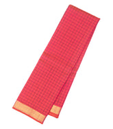 Dark Peach Handloom Kanchipuram Silk Saree With Checks