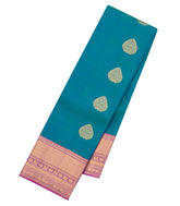 Cyan Woven Pure Silk Saree With Zari Buttas & Contrast Border-EC2621