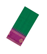 Green Woven Tussar Silk Saree With Contrast Temple Border-TU3253