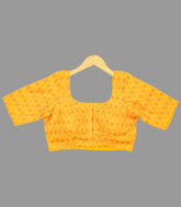 Festive Yellow Printed Front Open Blouse