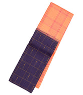 Peach Handloom Korvai Kanchipuram Silk Saree With Checks & Contrast Border-KA13366