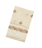 Cream Woven Art Linen Saree With Embroidered Buttas & Border-BL6031