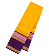 Mustard Handloom Korvai Kanchipuram Silk Saree With Floral Zari Stripes-KA16727