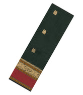 Bottle Green Handloom Kanchi Cotton Saree With Buttas-KC1813