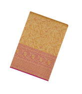 Mustard Handloom Kanchipuram Tissue Silk Saree With Meena Floral Motifs-KA13515