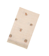 Cream Embroidered Synthetic Linen Saree With Elephant Motifs-SY0561