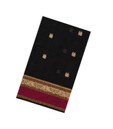 Black Handloom Silk Cotton Saree With Buttas & Contrast Border-SC4257