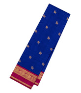 Blue Handloom Korvai Kanchipuram Silk Saree With Mango Buttas-KA14862