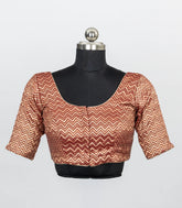 Red Blended Tissue Readymade Saree Blouse with Chevron Motifs-RB5288