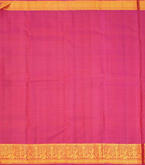 Rust & Green Handloom Silk Saree With Stripes & Muthu