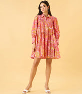 Pink & Mustard Floral Printed Casual Dress