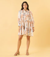 Off White Floral Printed Dress