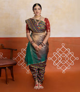 Crimson Handloom Kanchipuram 9 Yards Silk Saree With Checks & Buttas-KA15746