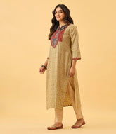 Beige With Brown Casual Kurta