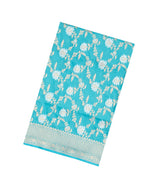 Turquoise Handloom Banarasi Silk Saree With Floral Motifs-BE1448