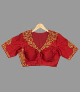Red Blouse with Intricate Gold Embroidery-RB5112