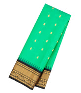 Aquamarine Handloom Gadwal Silk Saree With Buttas & Contrast Border-GA0334