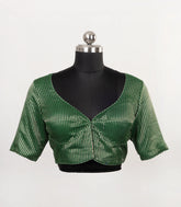 Green Woven Ready Made Tissue Blouse With Stripes & Regular Sleeve-RB5185