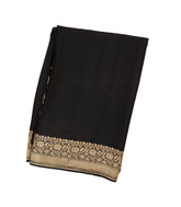 Black Handloom Banarasi Khadi Georgette Saree With Floral Border-BE1272