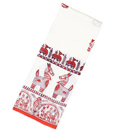 White Woven Silk Saree With Printed Horse Motifs-PS0574
