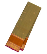 Olive Green Handloom Soft Silk Saree With Buttas & Contrast Border-SO4041