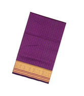 Purple Handloom Silk Cotton Saree With Checks & Contrast Pallu-SC3693