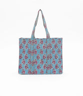 Light Blue Bagru Printed Handmade Cotton Quilted Tote Bag-ACS1028