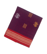 Purple Handloom Orissa Cotton Saree With Contrast Red Border