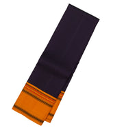 Black Handloom Korvai Kanchipuram Silk Saree With Mustard Border-KA13149