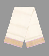 Cream Handloom Korvai Pure Silk 9 Yards Dhoti With 5 Yards Angavasthram-CD1560