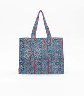 Light Blue Bagru Printed Handmade Cotton Quilted Tote Bag-ACS1037