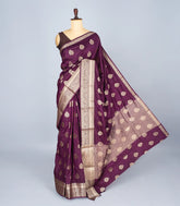 Dark Purple Woven Art Tussar Silk Saree With Floral Motifs-BL4627