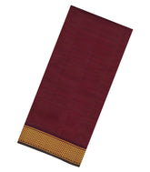 Dark Maroon Handloom Kanchipuram 9 Yards Silk Saree With Stripes-KA15423