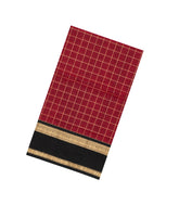 Crimson Handloom Silk Cotton Saree With Zari Checks & Contrast Border-SC4256