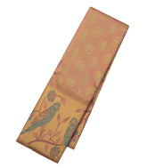 Dusty Peach Handloom Kanchipuram Silk Saree With Meena Parrot Motifs - KA14648
