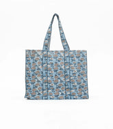 Light Blue Bagru Printed Handmade Cotton Quilted Tote Bag-ACS1023