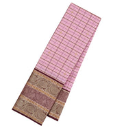 Baby Pink Handloom Korvai Kanchipuram Silk Saree With Checks & Buttas-KA15287