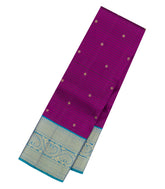 Dark Purple Handloom Korvai Kanchipuram Silk Saree With Stripes & Buttas-KA15469
