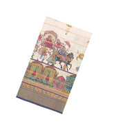 Cream Printed Synthetic Dupion Saree With Zari Stripes & Grey Border-SY0239