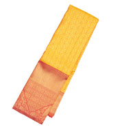Yellow Handloom Kanchipuram Silk Saree Floral Zari Motifs & Contrast Border-KA13423