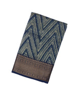 Navy Blue Woven Chanderi Cotton Saree With Printed Chevron Motifs